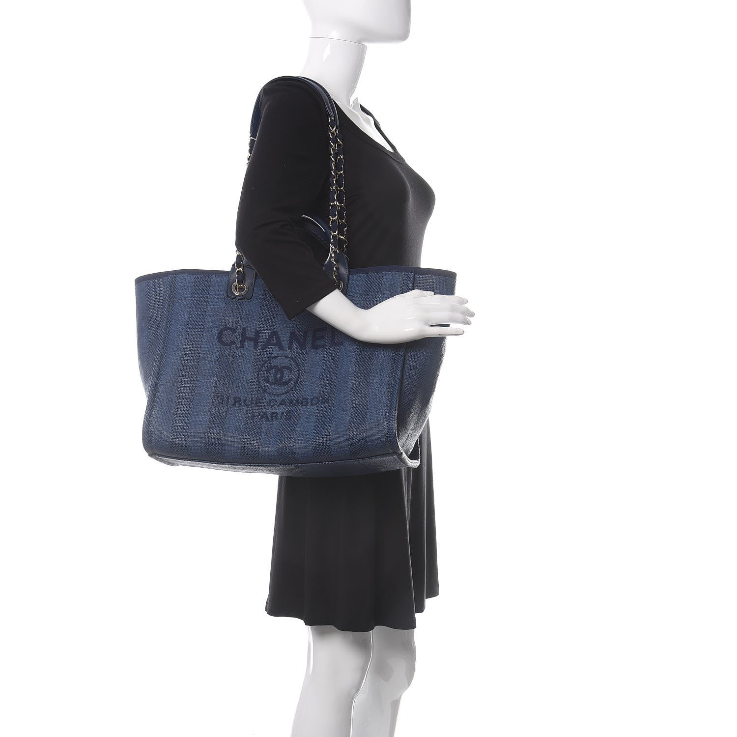 Chanel Mixed Fibers Striped Medium Deauville Tote Navy Blue 2 of 11