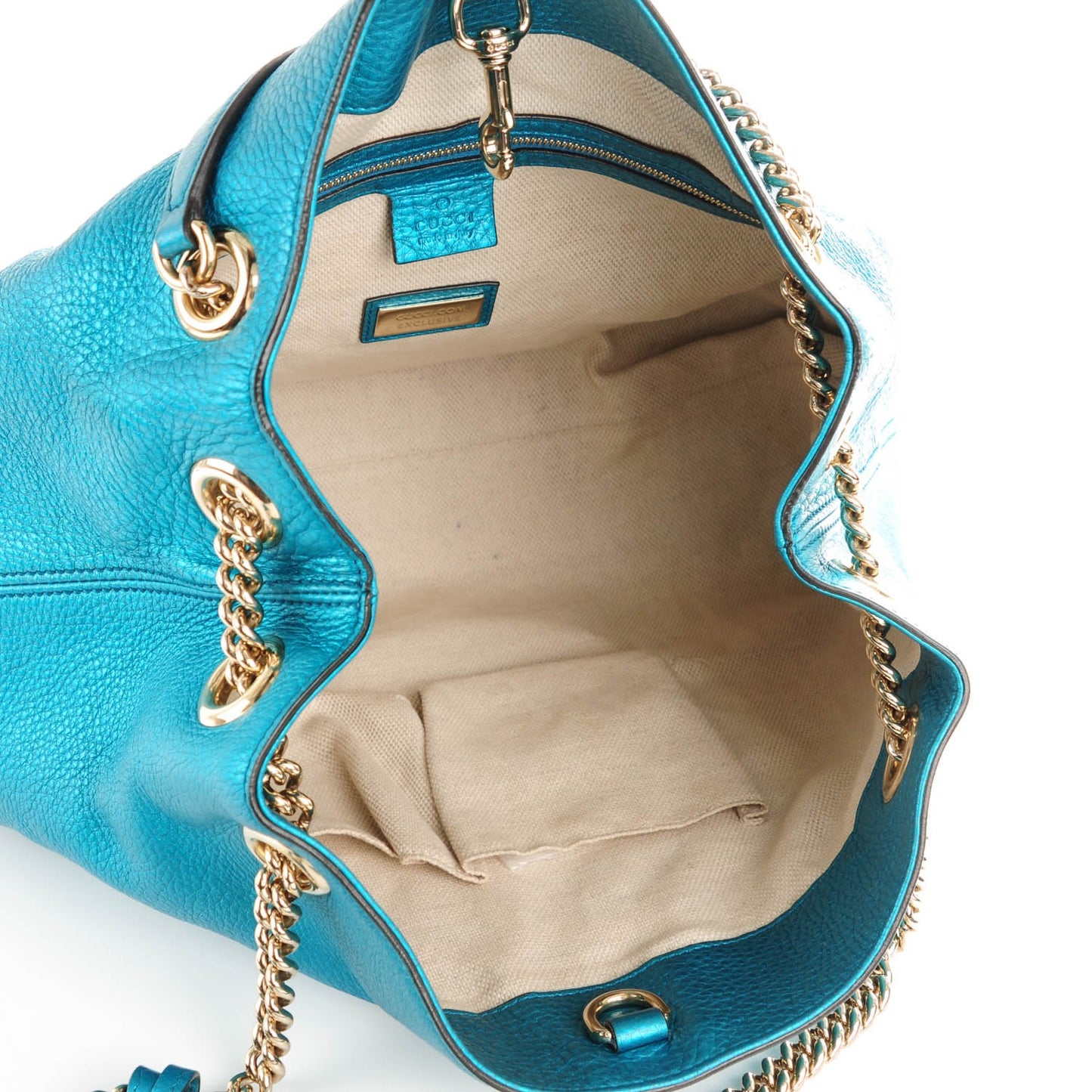 Metallic Cellarius Calfskin Medium Soho Chain Shoulder Bag Deep Cobalt