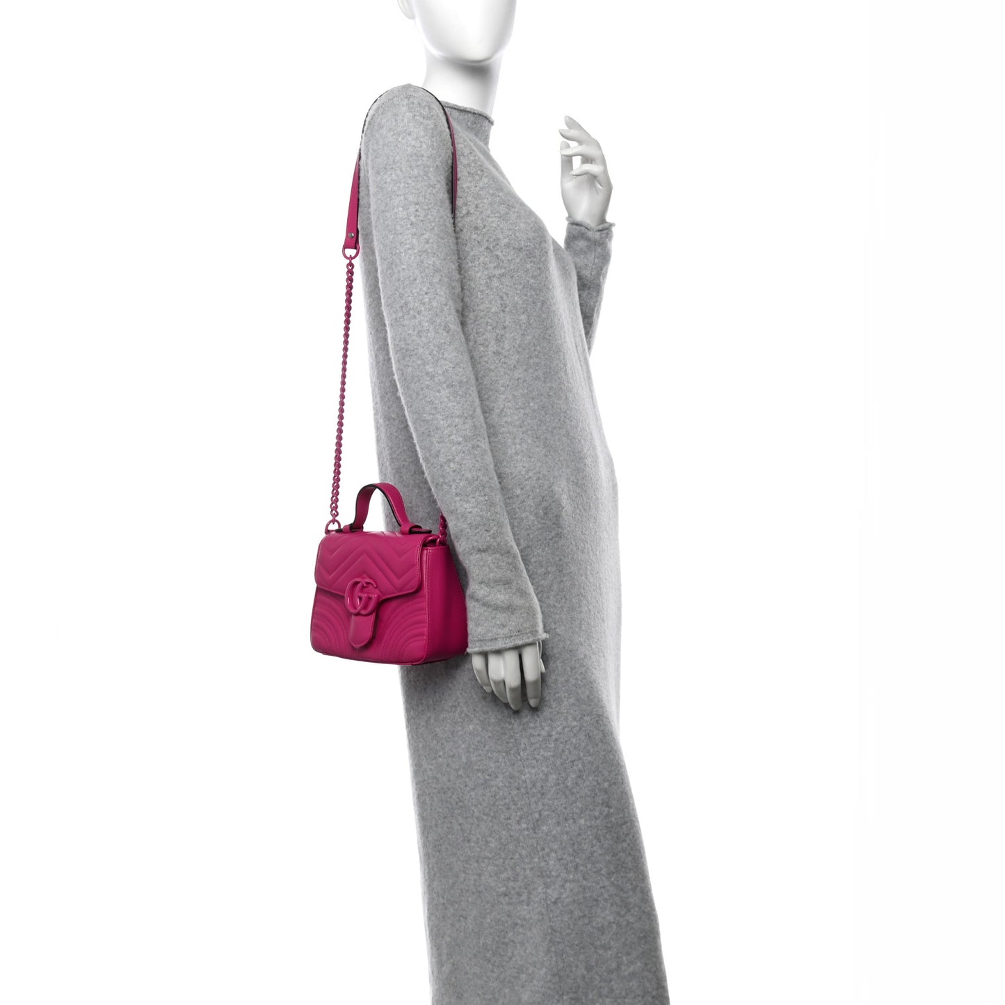 Calfskin Matelasse Monochrome Mini GG Marmont Top Handle Shoulder Bag Classic Fuxia