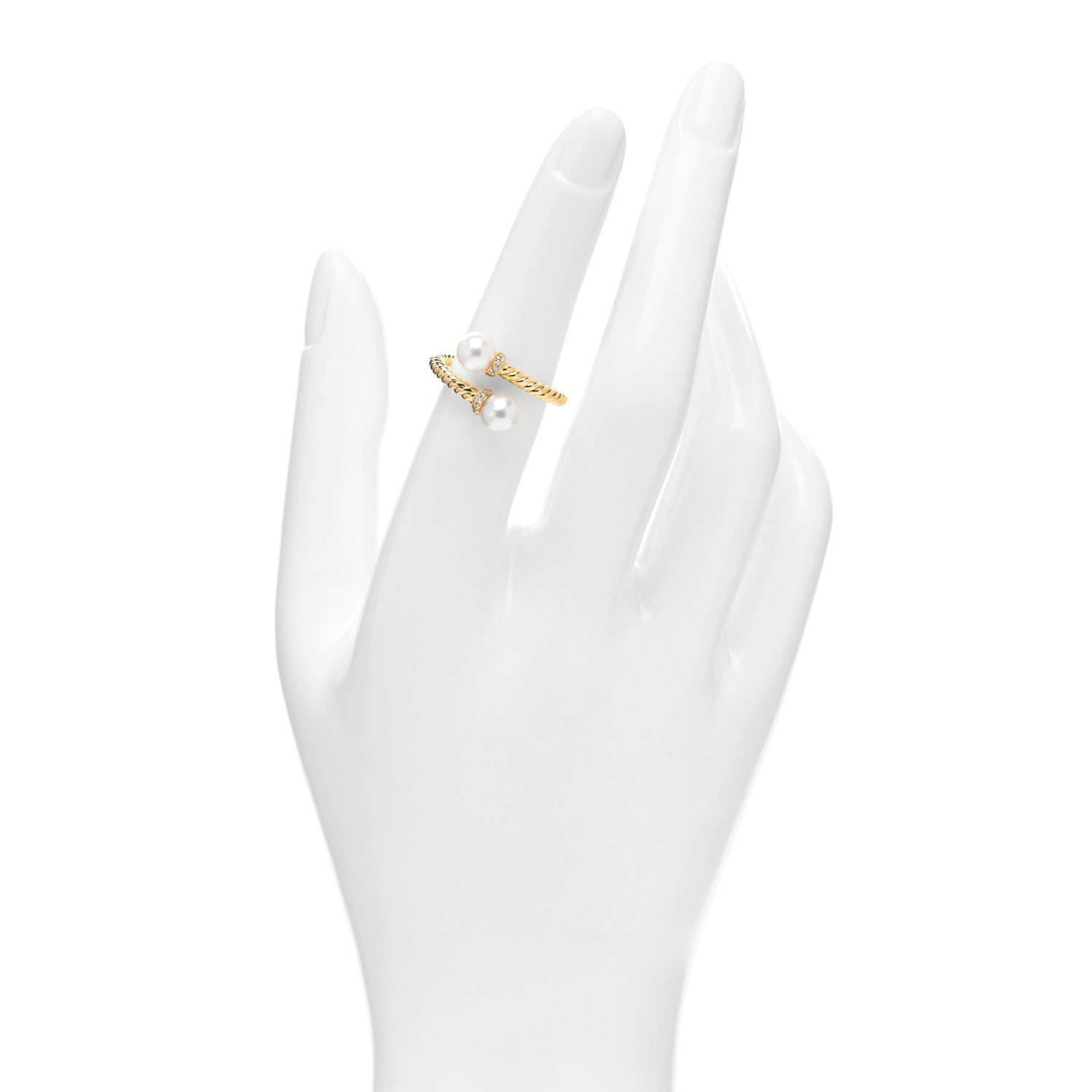 David Yurman 18K Yellow Gold Pearl Diamond Petite Solari Bypass Ring 50 5.5 2 of 5