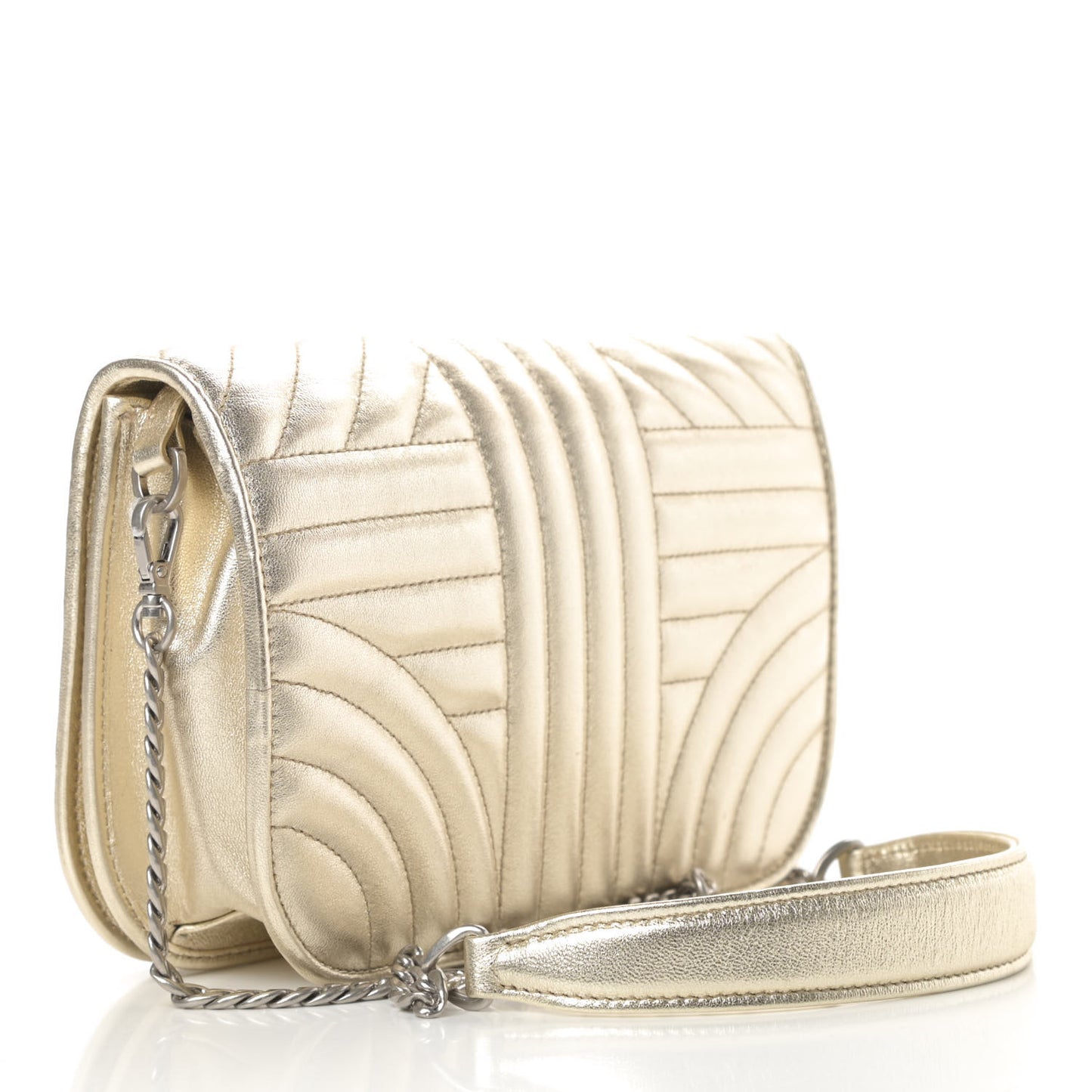 Metallic Nappa Impunture Small Diagramme Crossbody Bag Gold