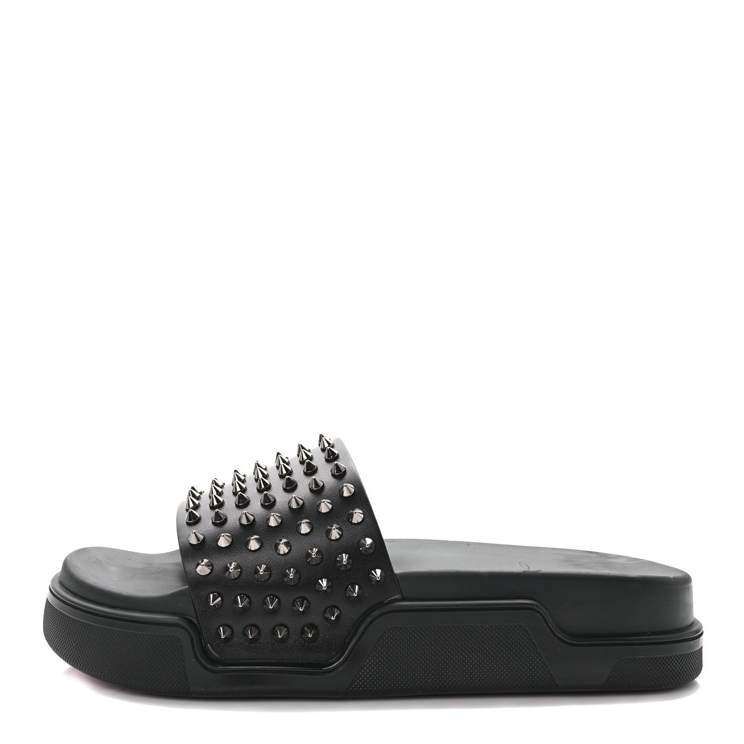 Christian Louboutin Calfskin Studded Mens Pool Fun Platform Flat Slide Sandals 43 Black 1 of 8
