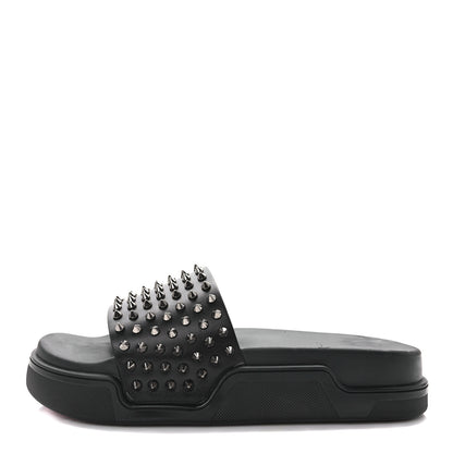 Christian Louboutin Calfskin Studded Mens Pool Fun Platform Flat Slide Sandals 43 Black 1 of 8