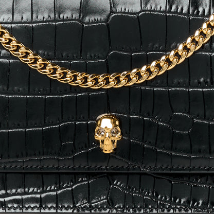 Alexander McQueen Calfskin Crocodile Embossed Skull Medium Shoulder Bag Black 8 of 11