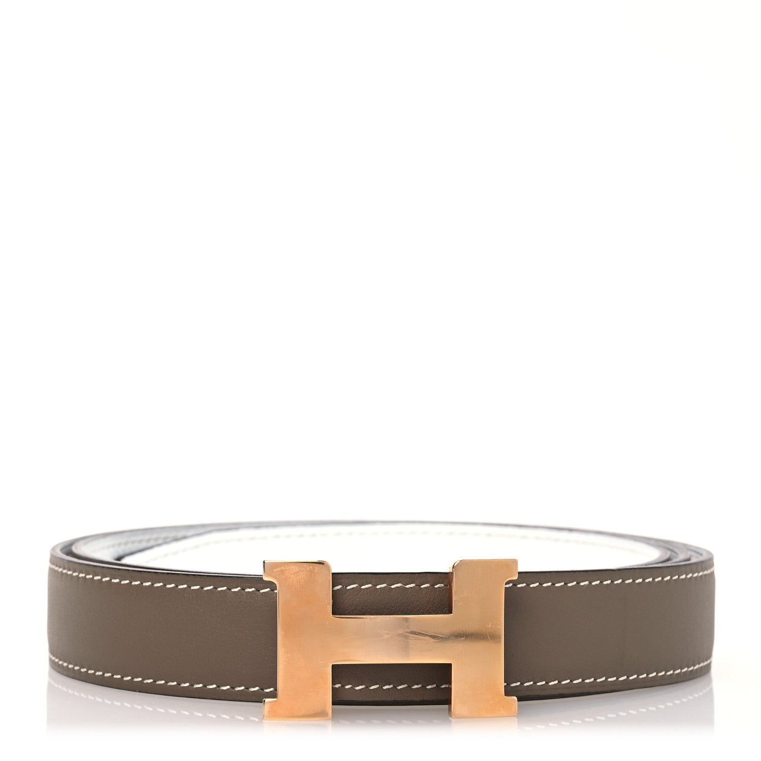 Hermes Swift Epsom 32mm H Belt 95 38 Etoupe White 1 of 8