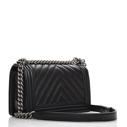 Chanel Caviar Chevron Quilted Medium Boy Flap Black 3 of 8