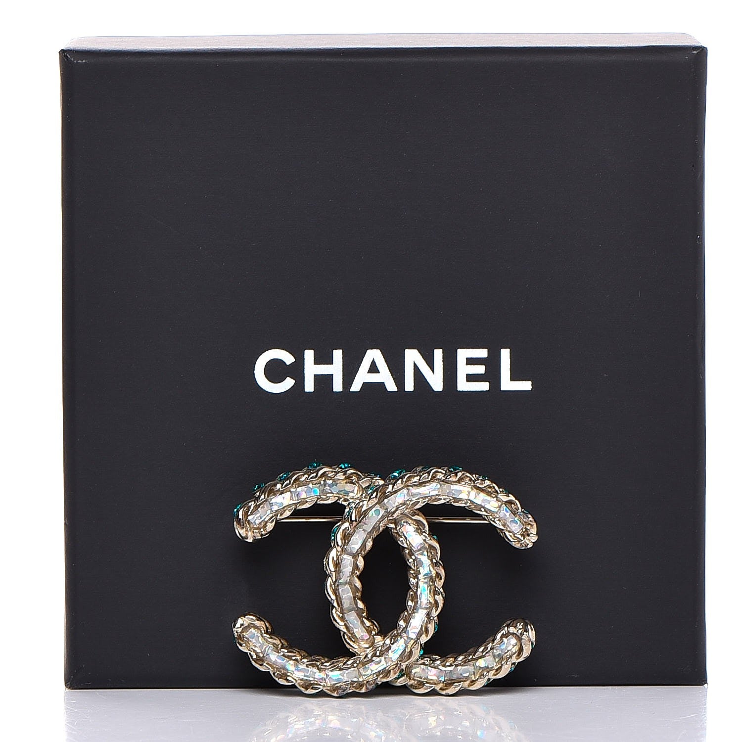 Chanel Iridescent Crystal CC Brooch Green 5 of 5