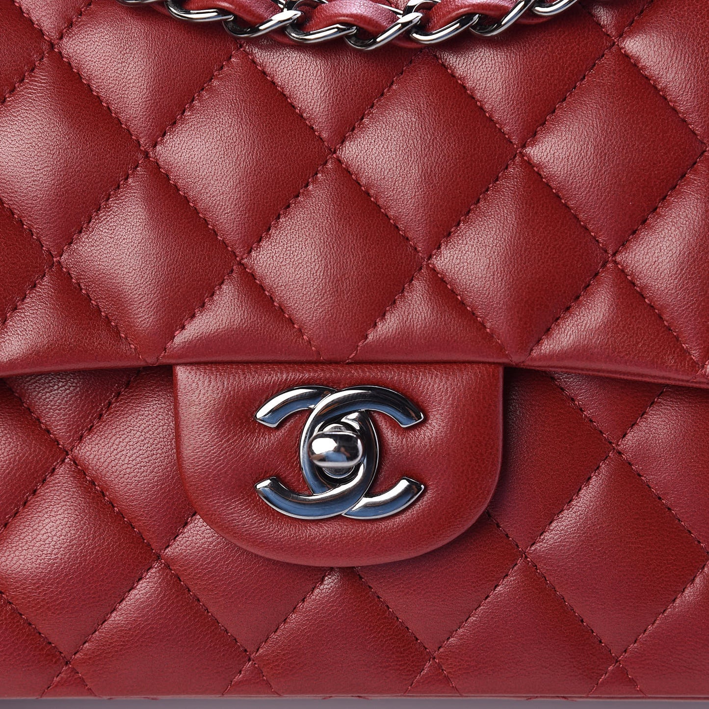 Lambskin Quilted Medium Double Flap Red