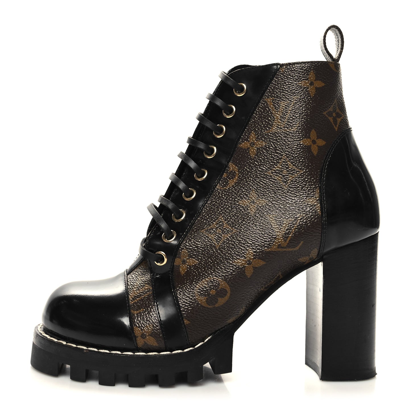 Patent Calfskin Monogram Star Trail Ankle Boots 38 Black