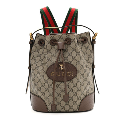 Gucci GG Supreme Monogram Neo Vintage Drawstring Bucket Backpack Beige New Acero Crop 1 of 10