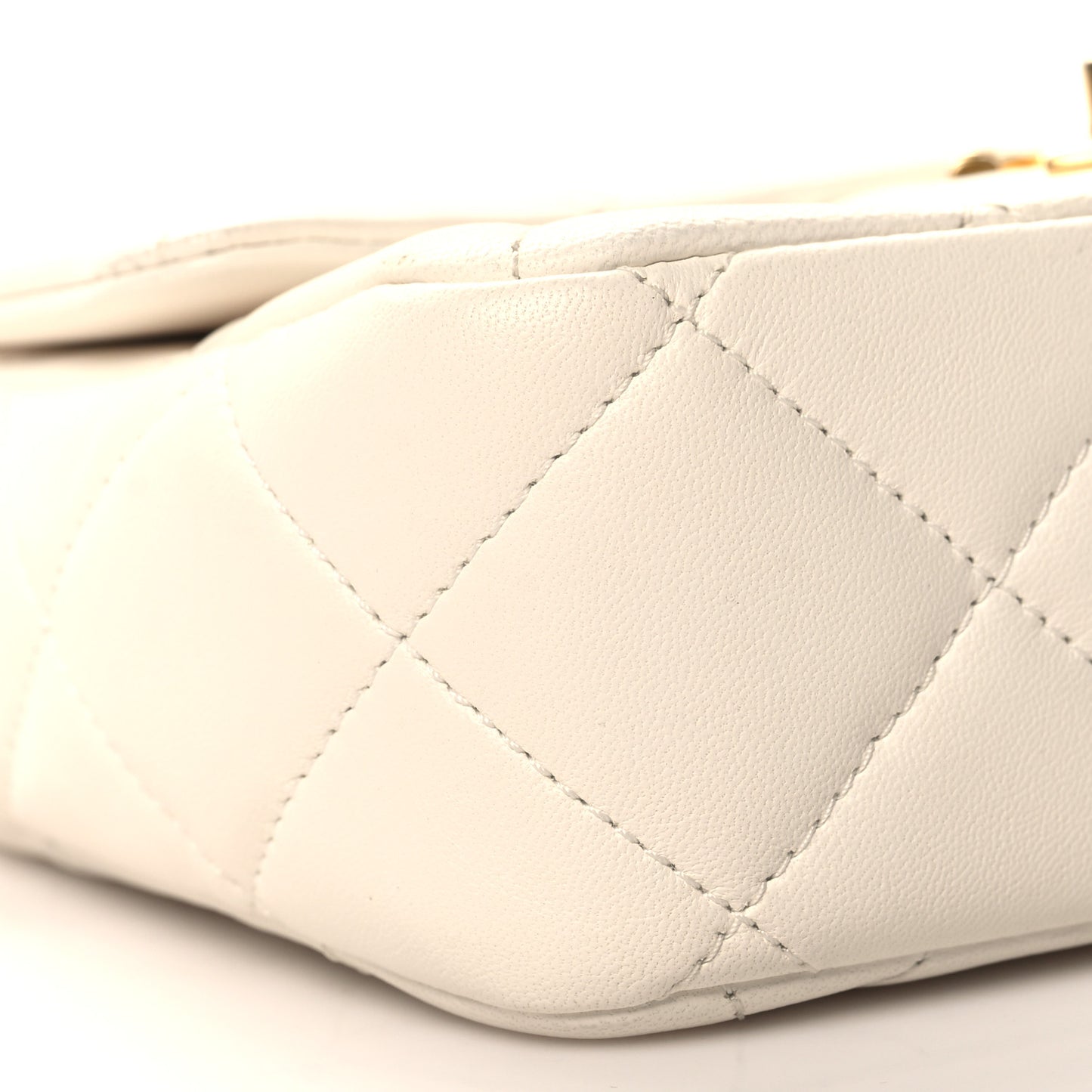 Shiny Lambskin Quilted Pearl Twist Mini Square Flap White