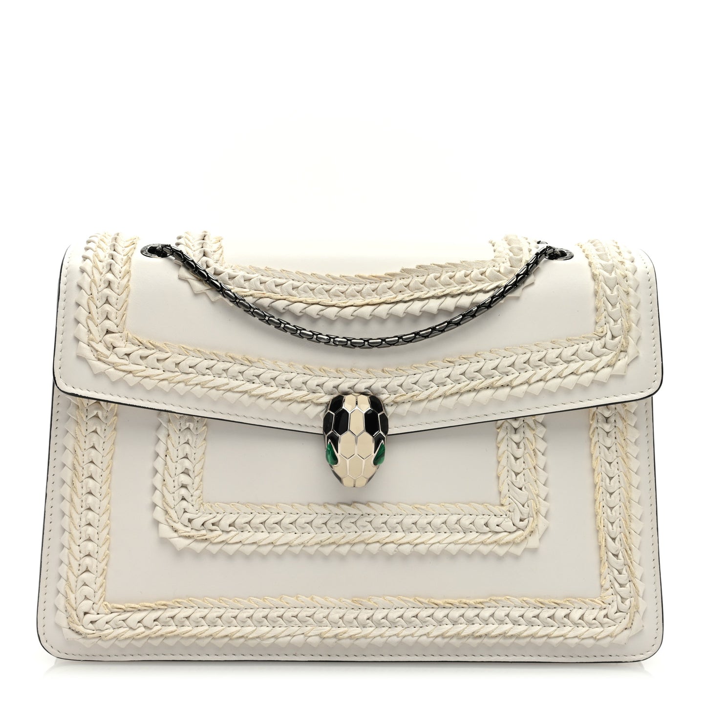 Calfskin Plisse Serpenti Forever Shoulder Bag White
