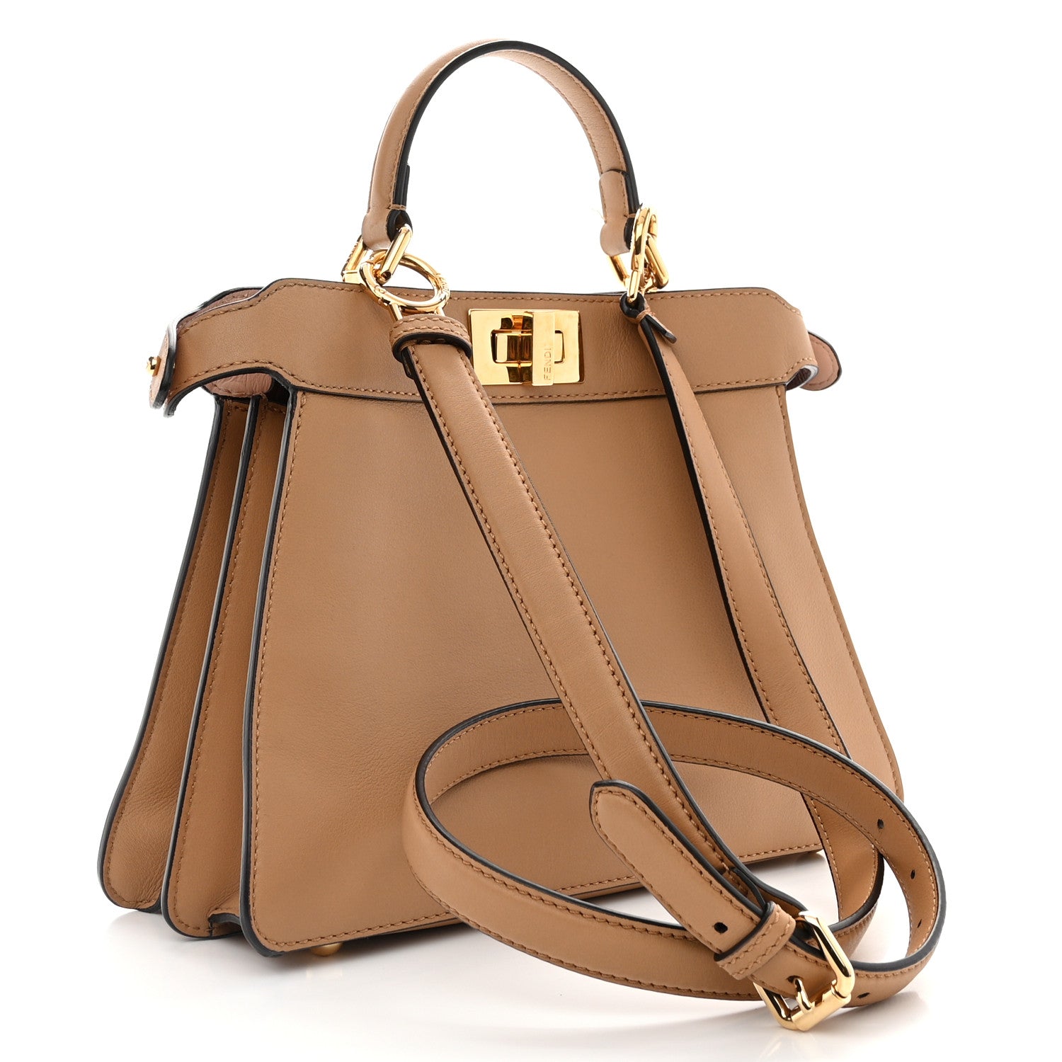 Fendi Vitello Seta Nappa Bi-Color Small Peekaboo I SEE U Satchel Miele Scuro Light Rose Ghianda 3 of 10
