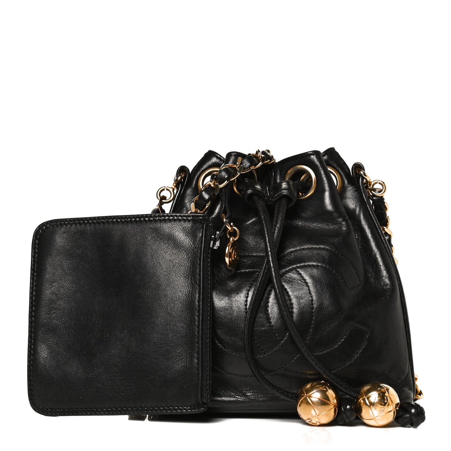 Lambskin Mini CC Drawstring Bag Black