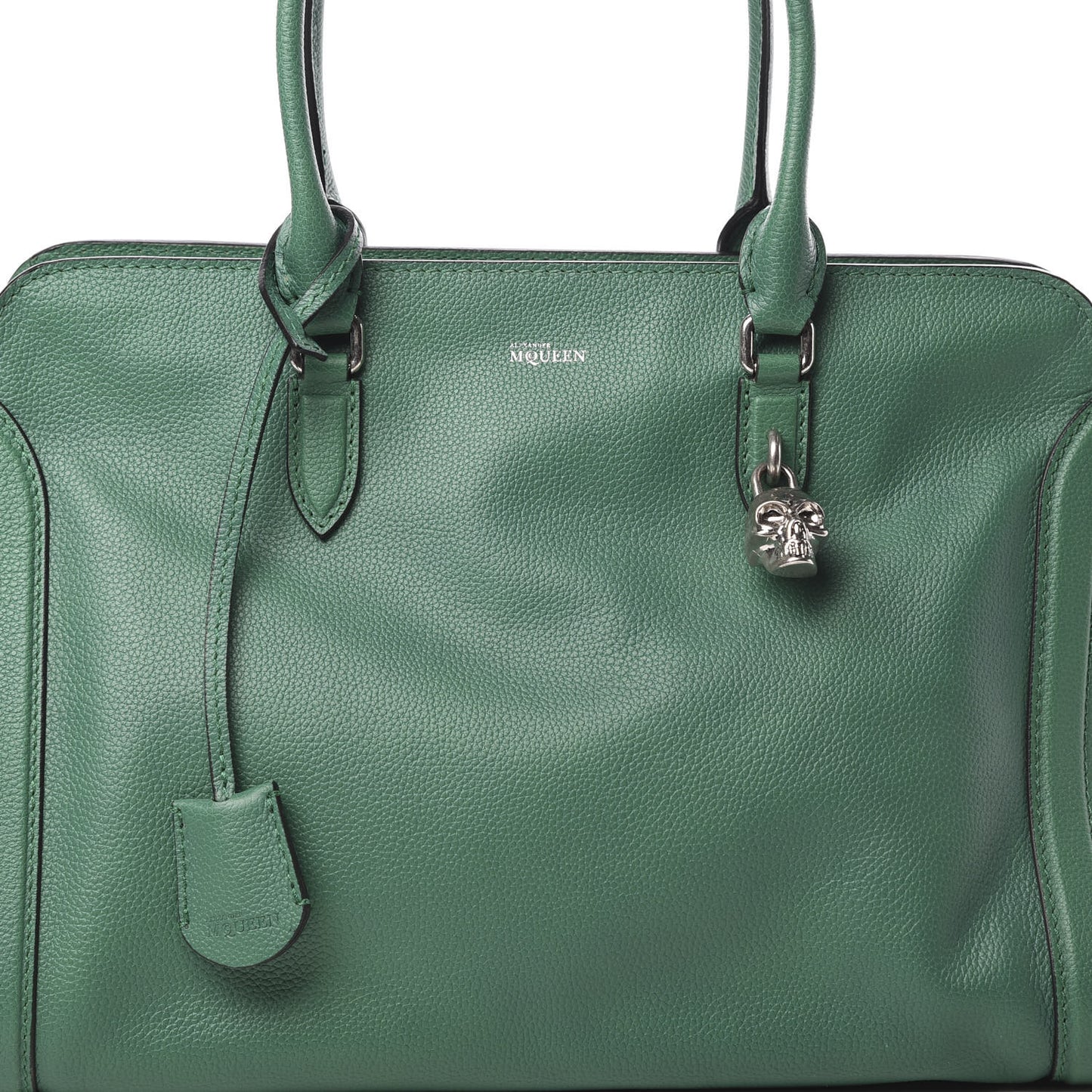 Pebbled Calfskin Large Skull Padlock Zip Around Tote Emerald