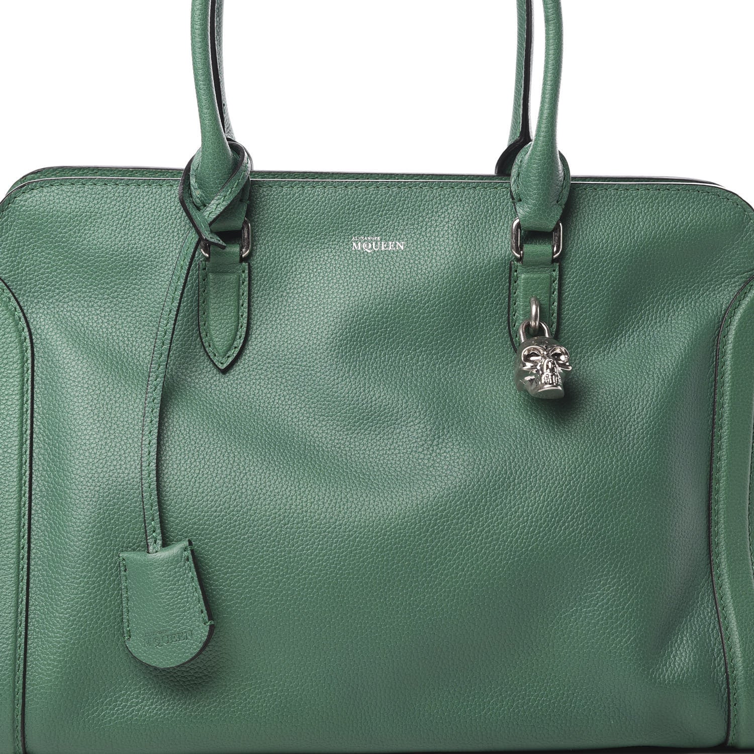 Alexander McQueen Pebbled Calfskin Large Skull Padlock Zip Around Tote Emerald 8 of 11