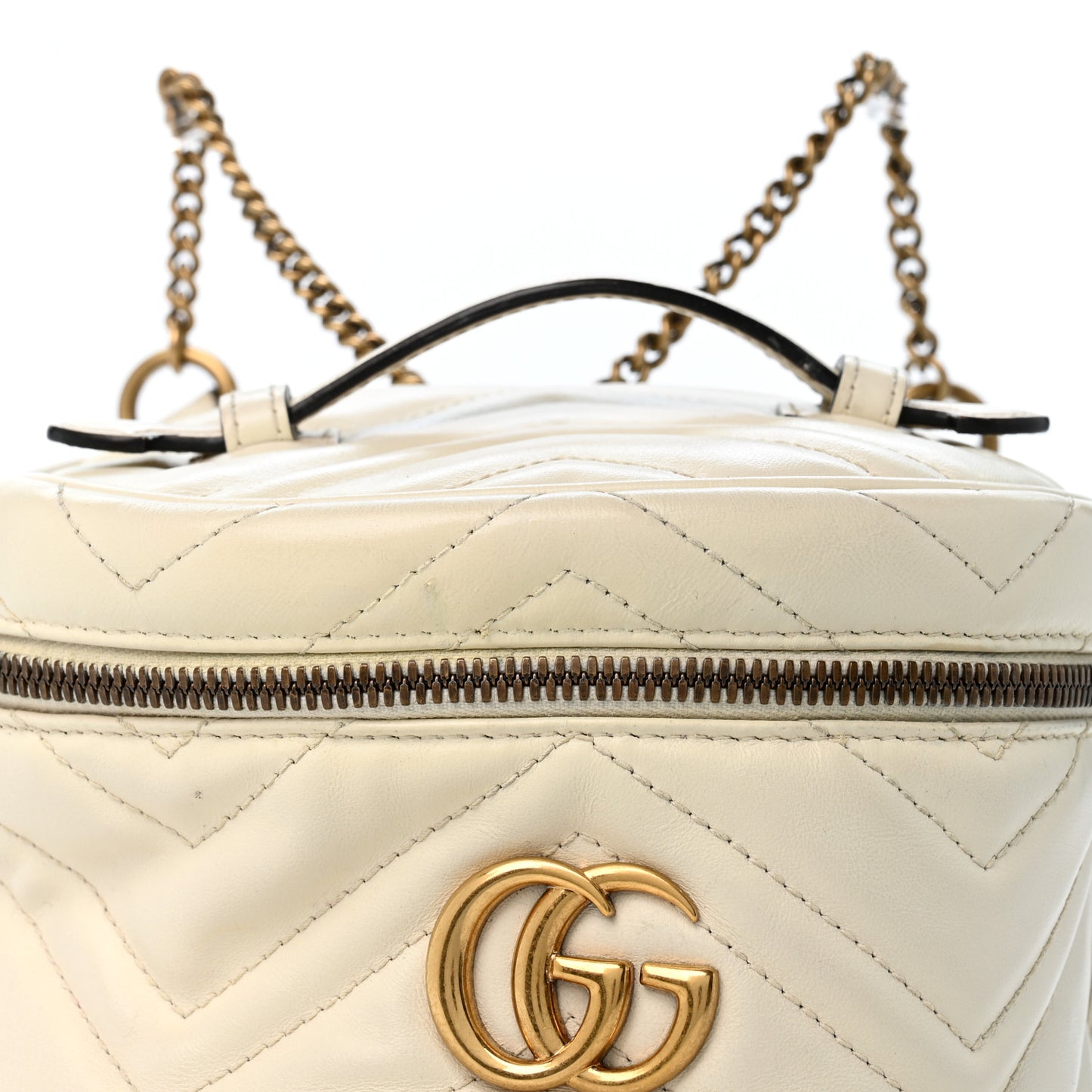 Calfskin Matelasse Mini GG Marmont Round Backpack White