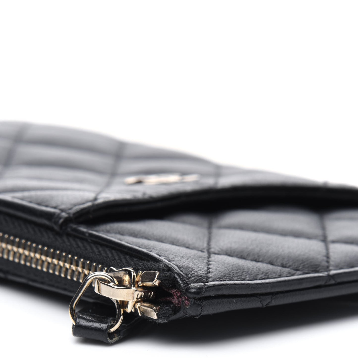 Lambskin Quilted Classic Flat Wallet Pouch Black