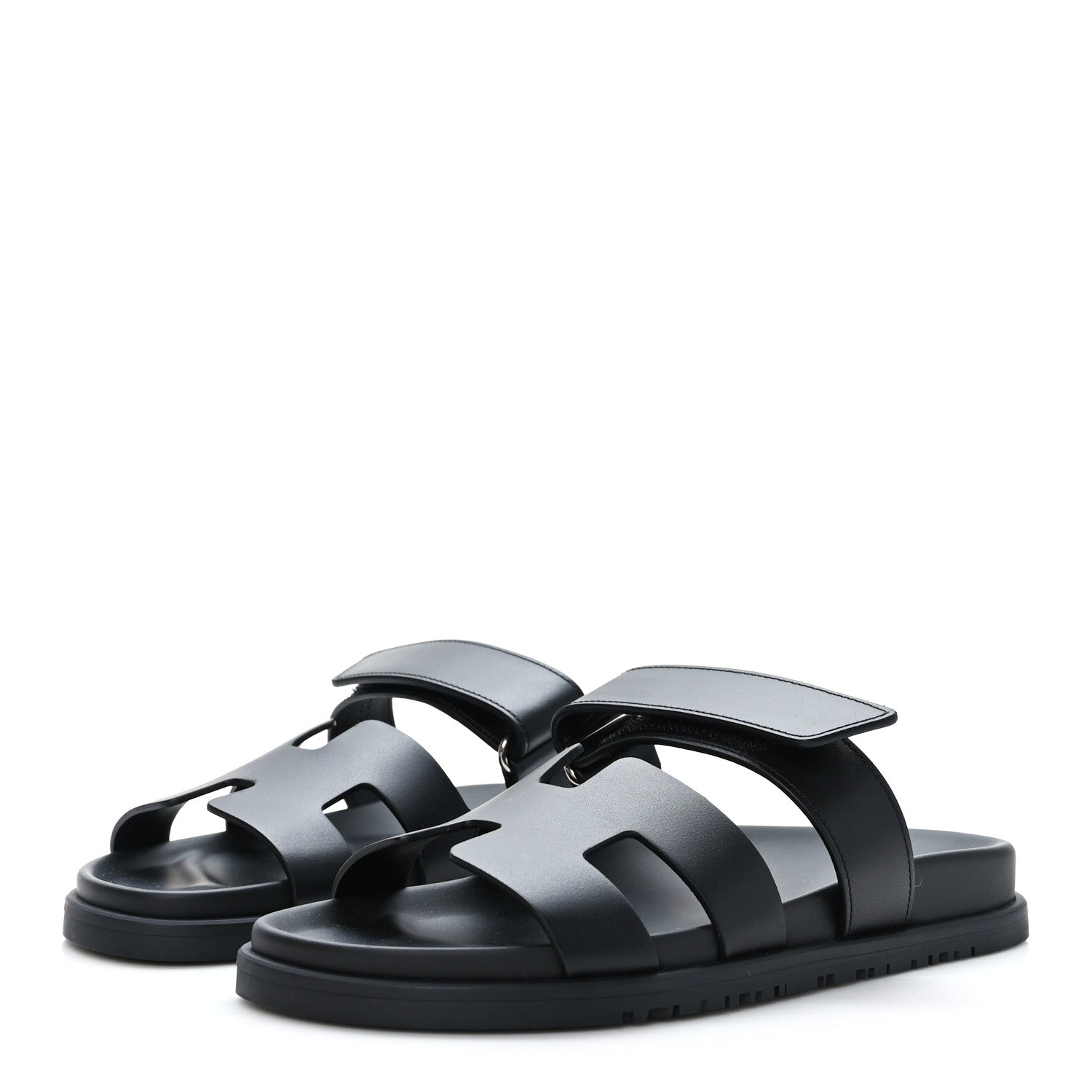 Hermes Calfskin Womens Chypre Sandals 38.5 Black 3 of 9