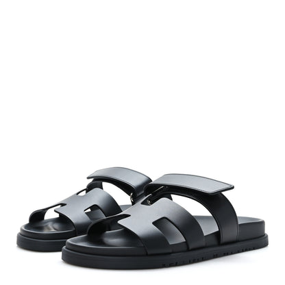 Hermes Calfskin Womens Chypre Sandals 38.5 Black 3 of 9