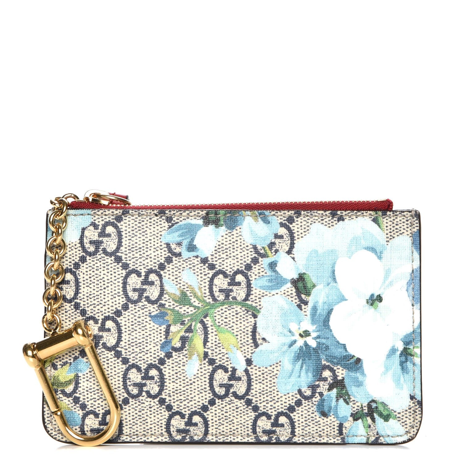 Gucci GG Supreme Monogram Blooms Key Case Beige Blue Navy Hibiscus Red 1 of 6