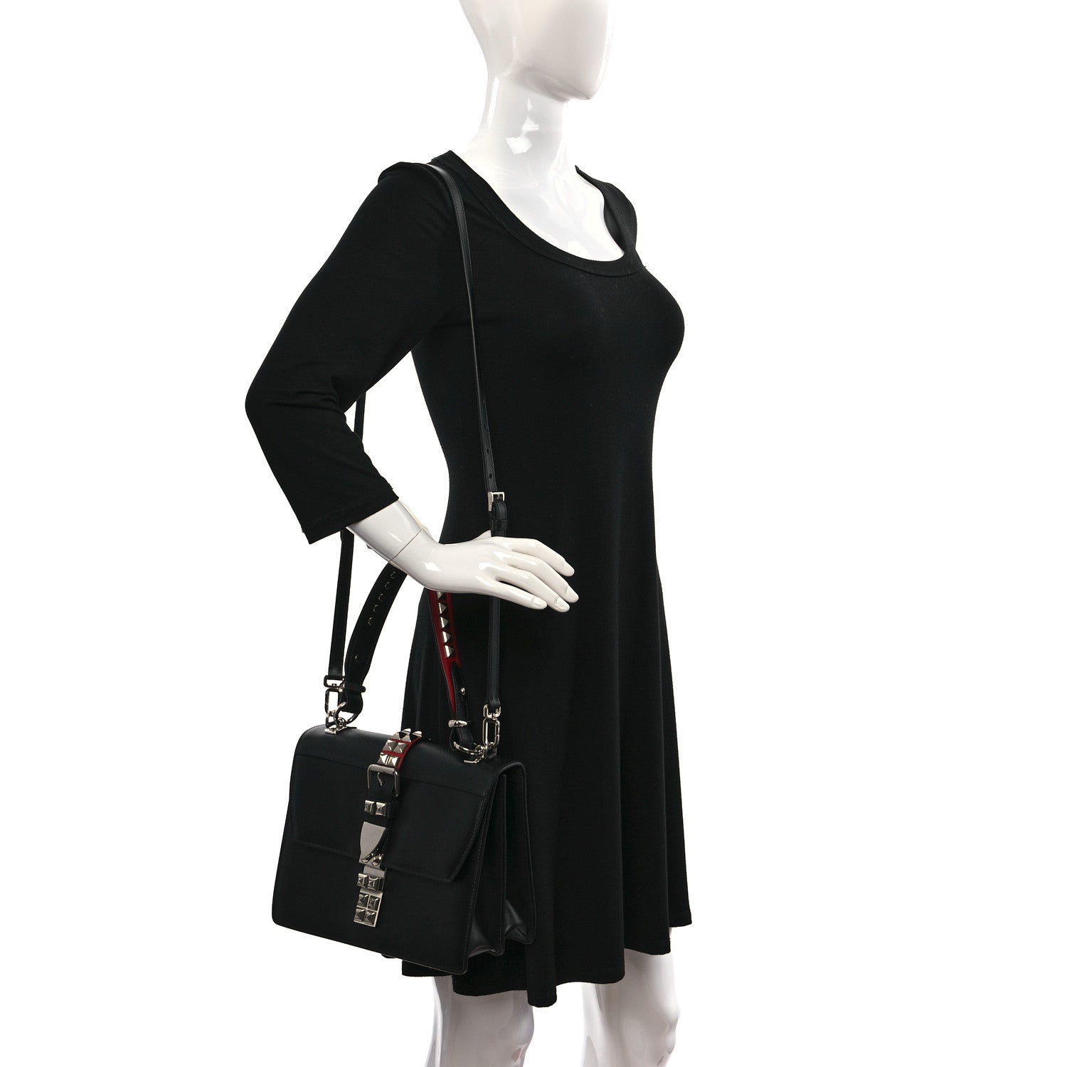 Prada Saffiano City Calfskin Studded Elektra Shoulder Bag Black Fuoco 2 of 8