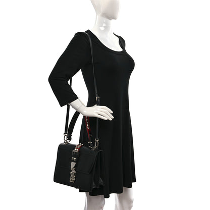 Prada Saffiano City Calfskin Studded Elektra Shoulder Bag Black Fuoco 2 of 8