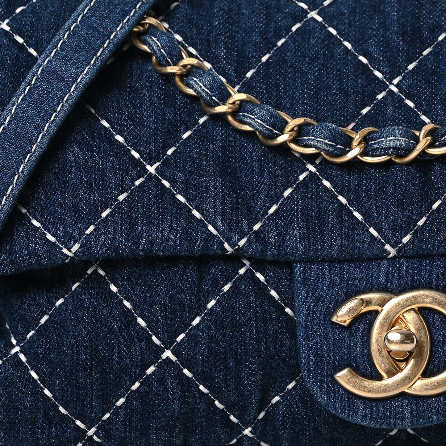 Denim Quilted Medium Denim Trip Single Flap Blue