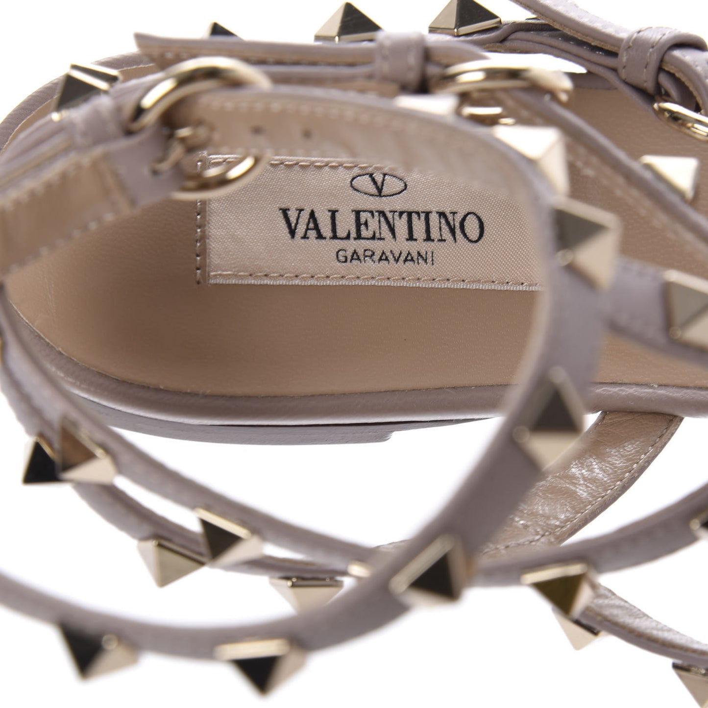 Calfskin Rockstud Ankle Wrap Flat Thong Sandals 39.5 Poudre