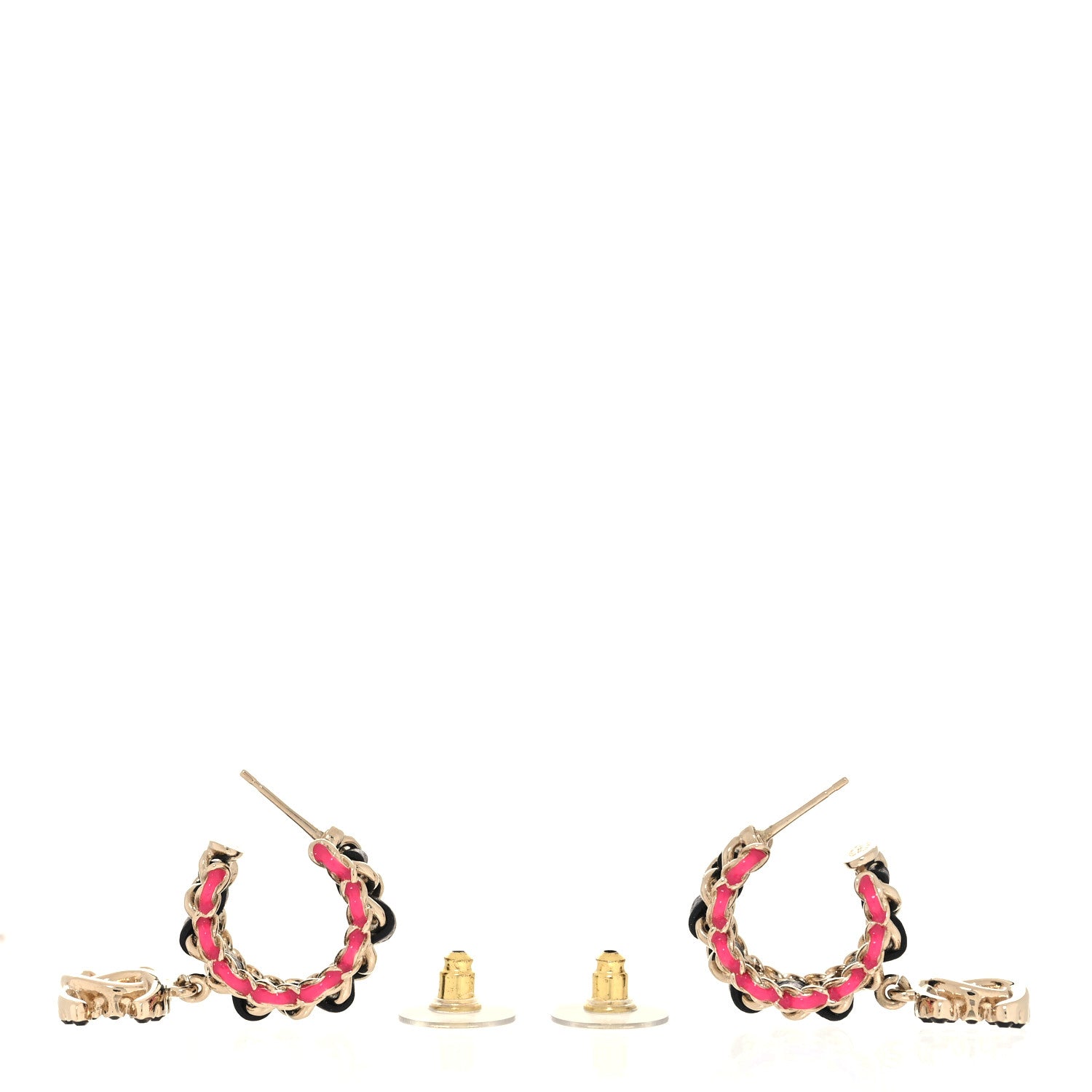 Chanel Lambskin Enamel Crystal CC Chain Hoop Drop Earrings Gold Black Pink 3 of 5