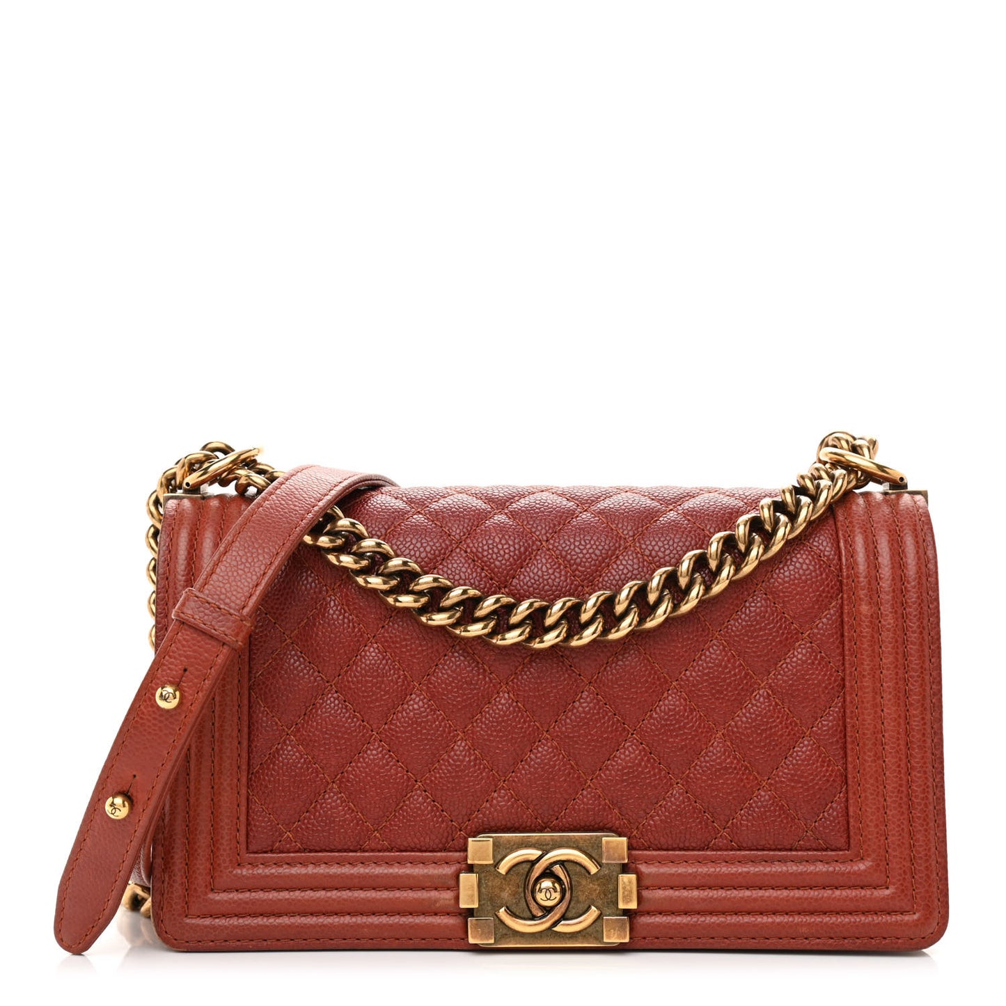 Caviar Quilted Medium Boy Flap Dark Orange