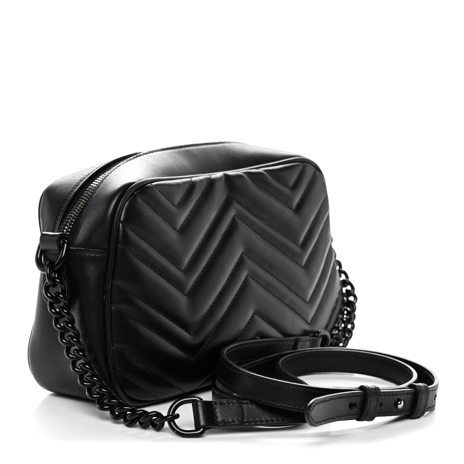 Gucci Calfskin Matelasse Monochrome Small GG Marmont Chain Shoulder Bag Black 3 of 12