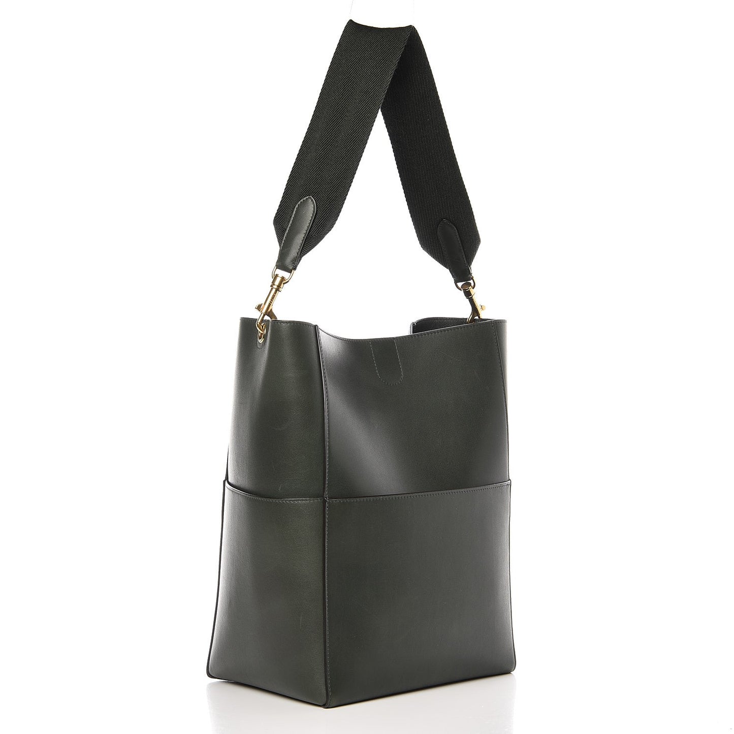 Calfskin Sangle Bucket Bag Bottle Green