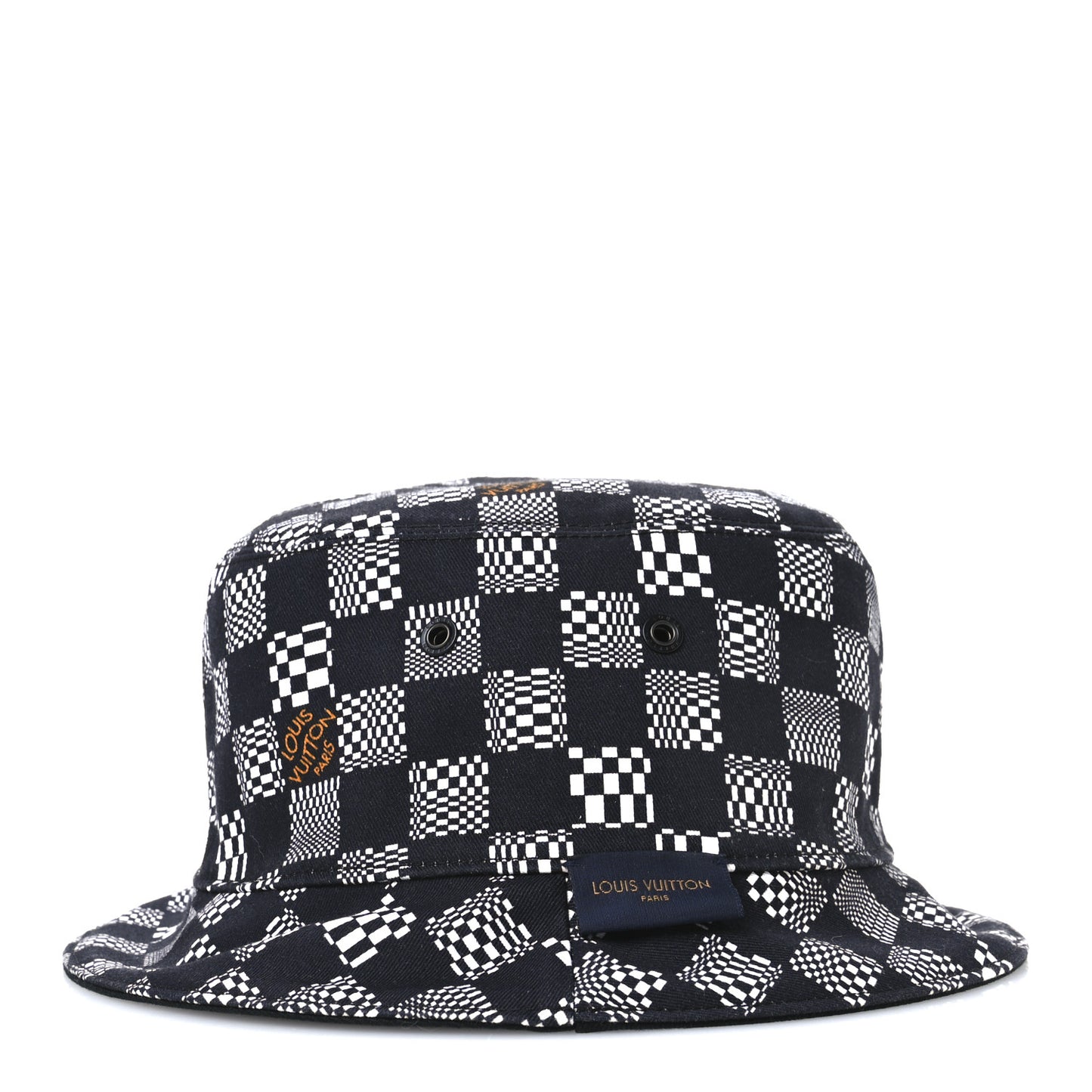 Cotton Damier Distorted Reversible Bucket Hat Black