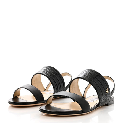 Jimmy Choo Nappa Crocodile Embossed Seia Flat Sandals 37 Black 3 of 8