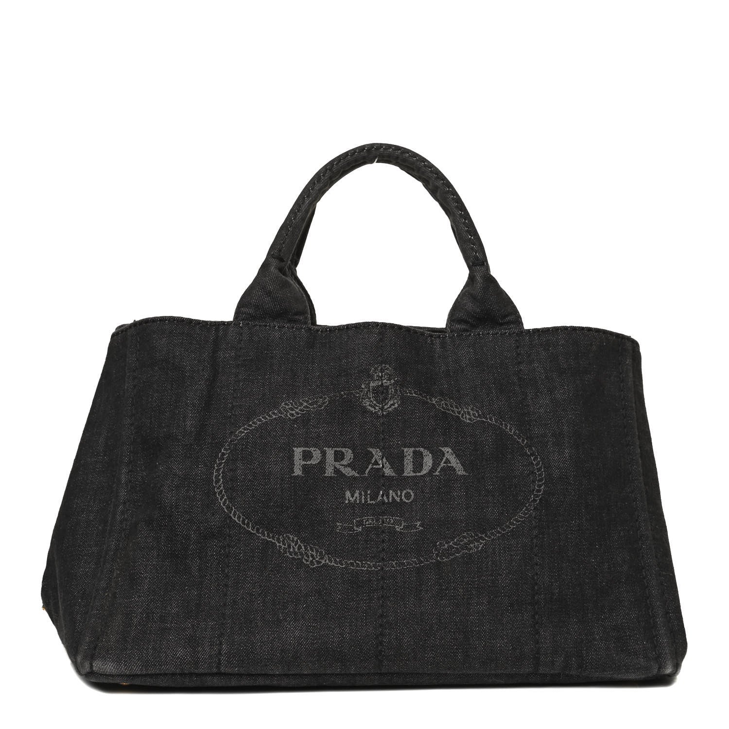 Prada Denim Logo Tote Black 1 of 10
