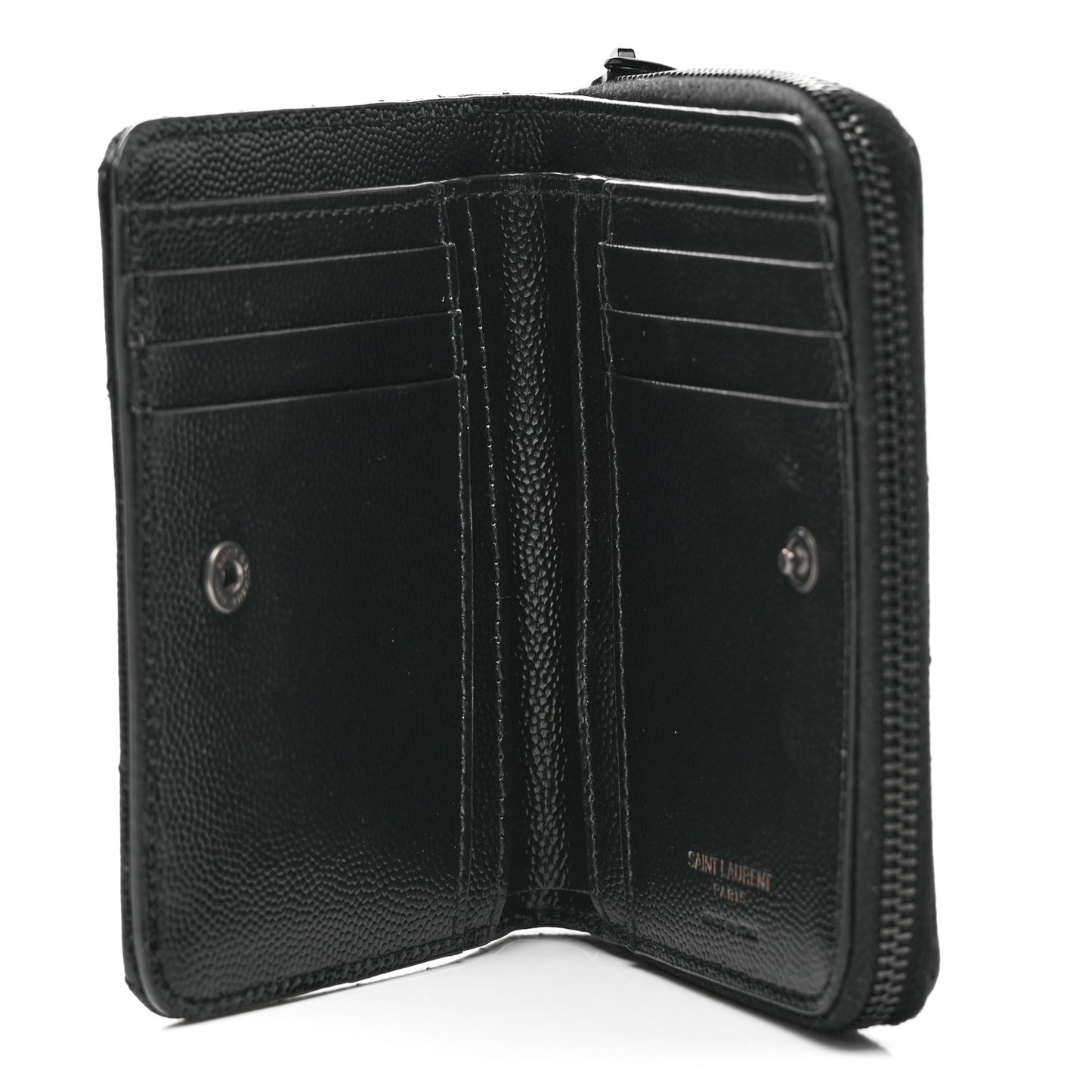 Grain De Poudre Matelasse Chevron Monogram Monochrome Compact Zip Around Wallet Black