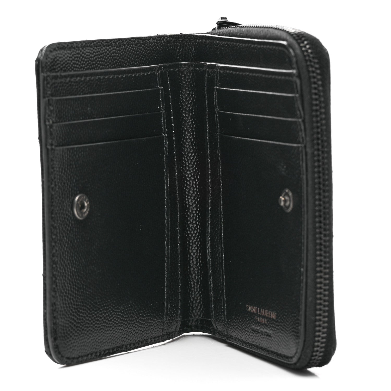Saint Laurent Grain De Poudre Matelasse Chevron Monogram Monochrome Compact Zip Around Wallet Black 4 of 7
