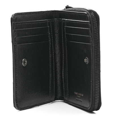 Saint Laurent Grain De Poudre Matelasse Chevron Monogram Monochrome Compact Zip Around Wallet Black 4 of 7