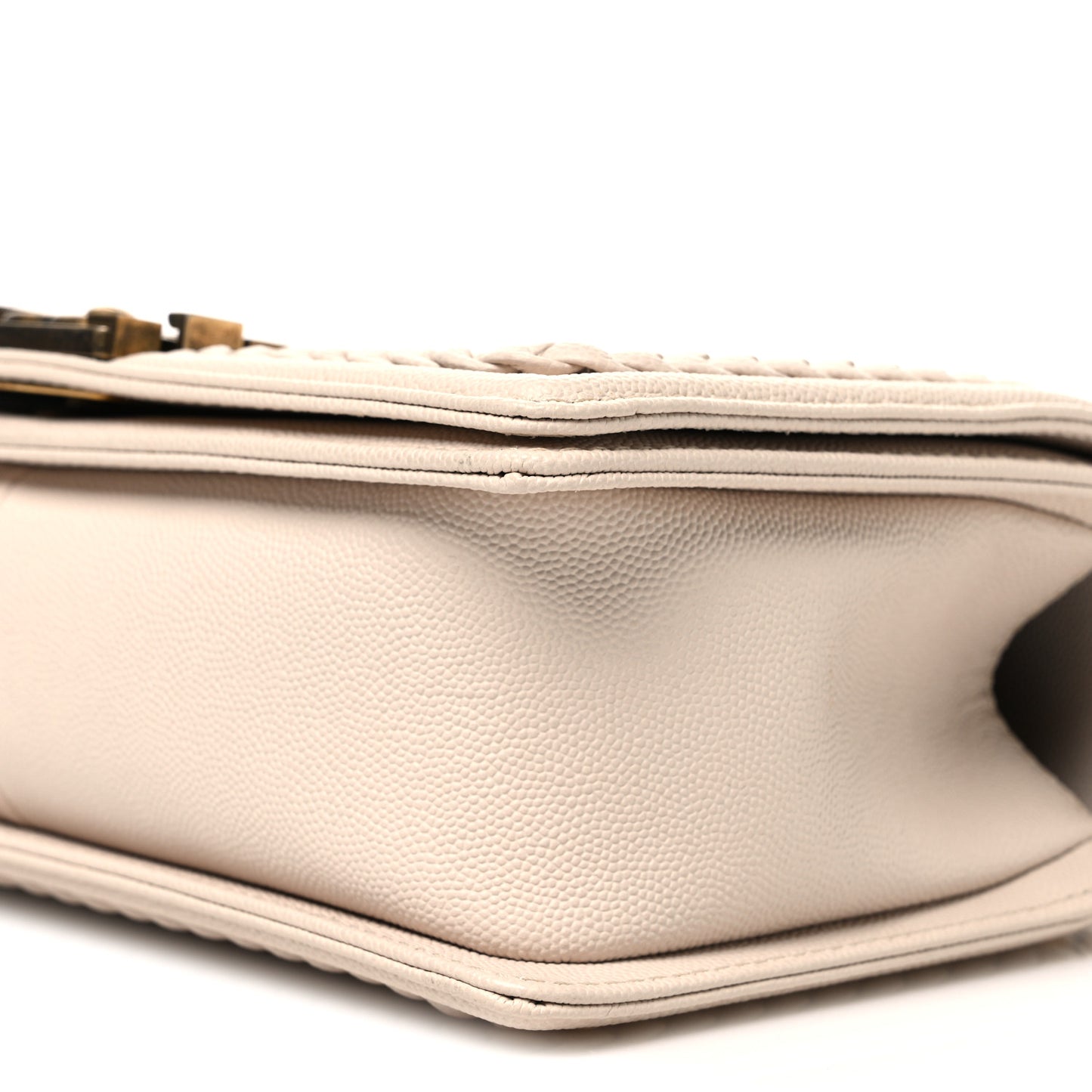 Caviar Chevron Quilted Braided Medium Boy Flap Beige