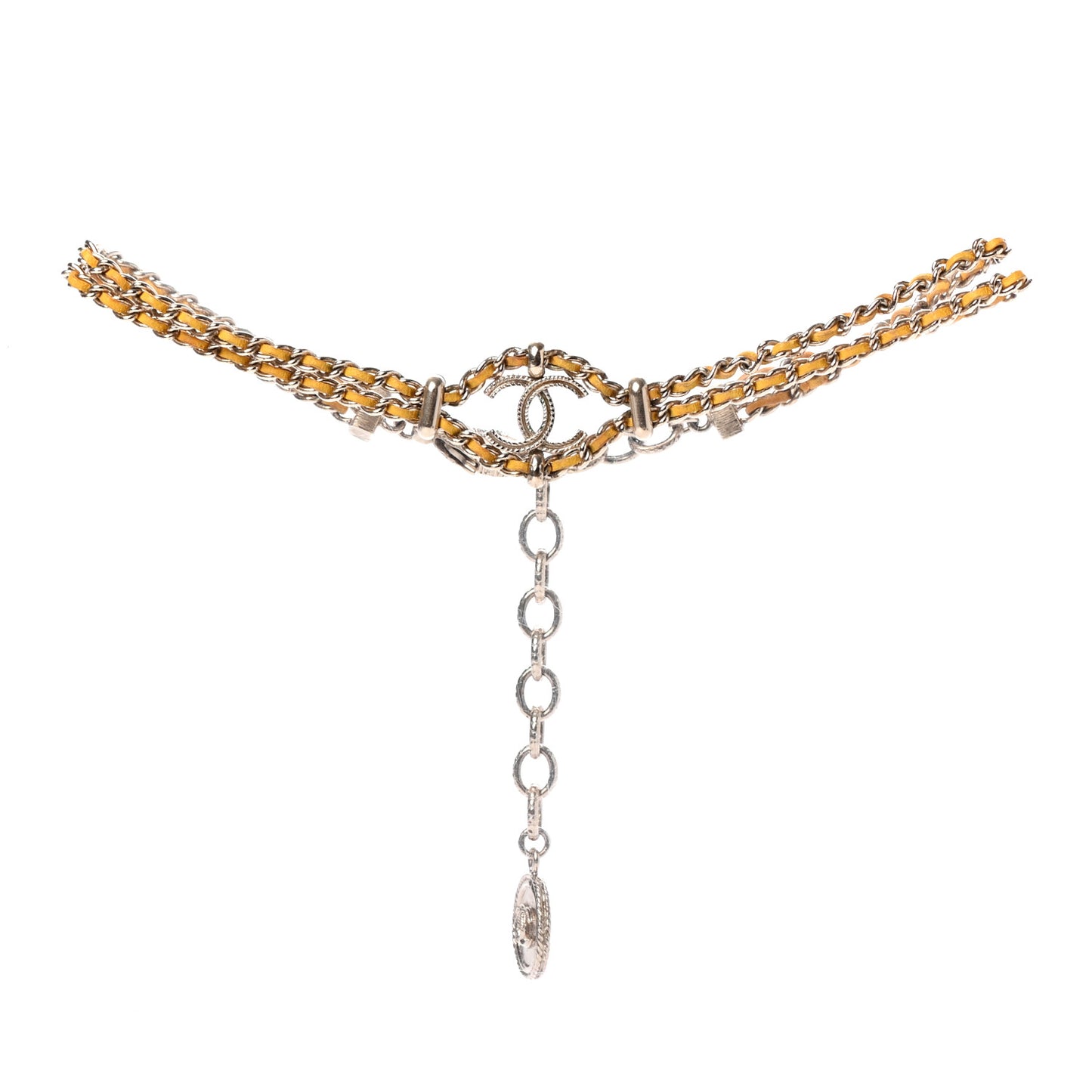 Metal Lambskin CC Chain Link Necklace Gold Yellow