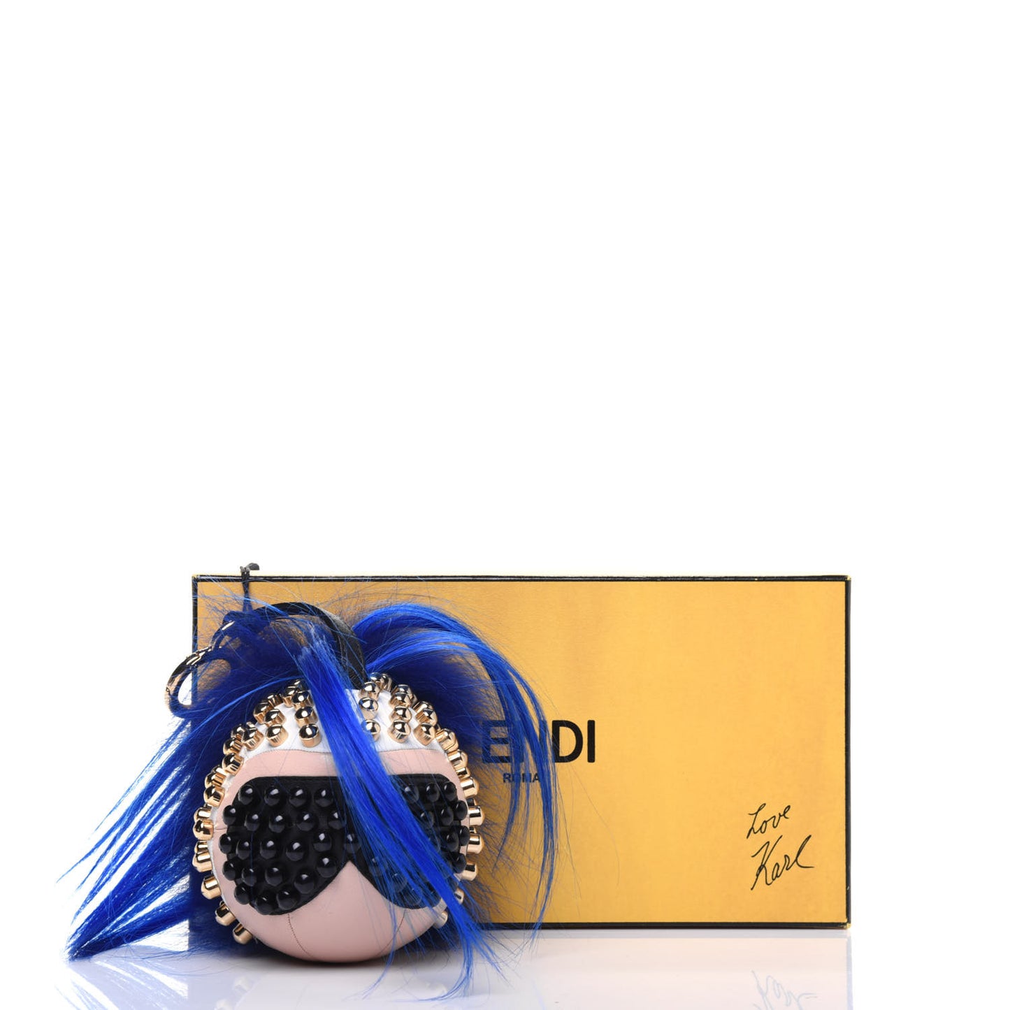Shiny Nappa Goat Fox Fur Studded Punkito Karlito Bag Charm White Black Blue Neon
