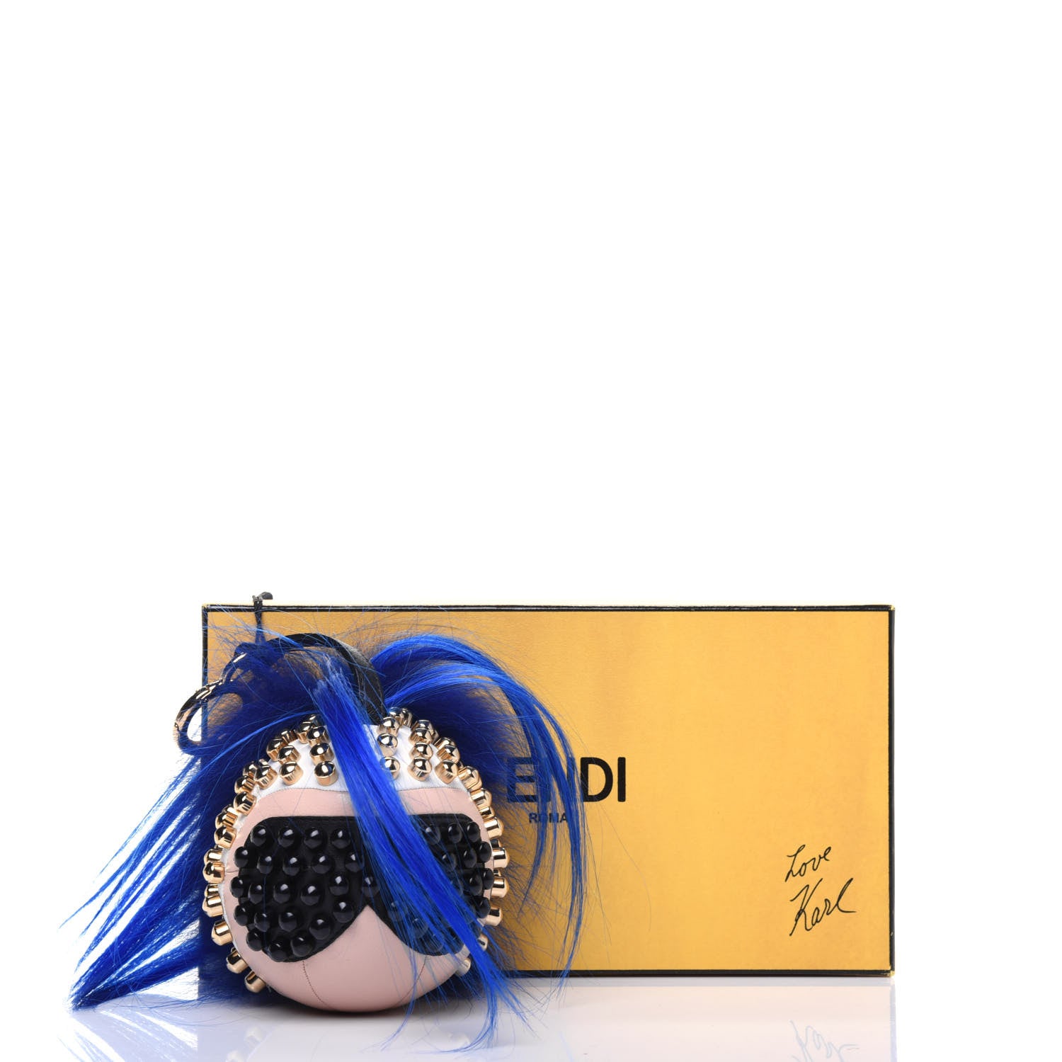 Fendi Shiny Nappa Goat Fox Fur Studded Punkito Karlito Bag Charm White Black Blue Neon 4 of 4