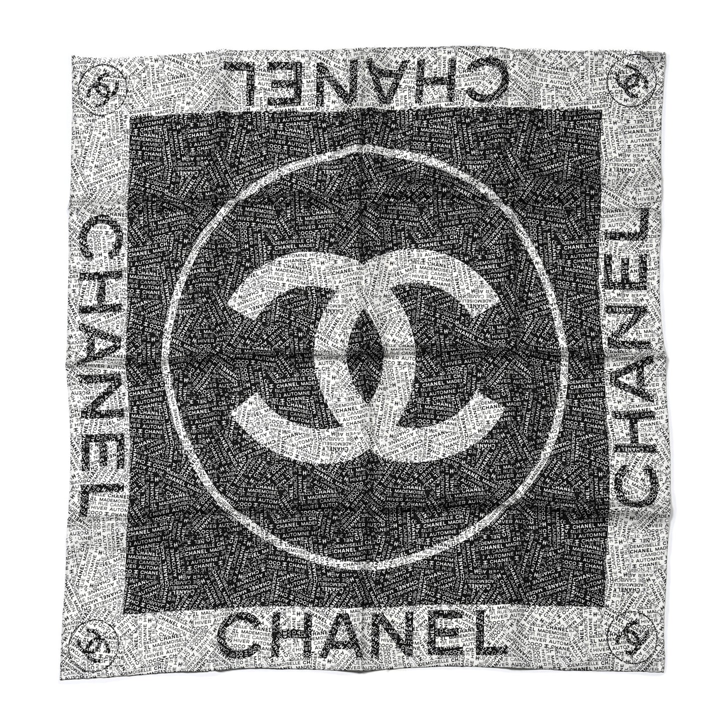 Silk Rue Cambon CC Square Scarf Black White