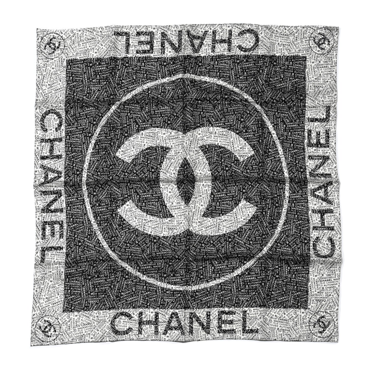 Chanel Silk Rue Cambon CC Square Scarf Black White 1 of 4