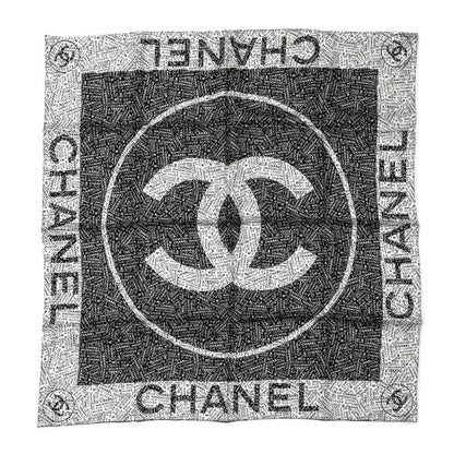Chanel Silk Rue Cambon CC Square Scarf Black White 1 of 4