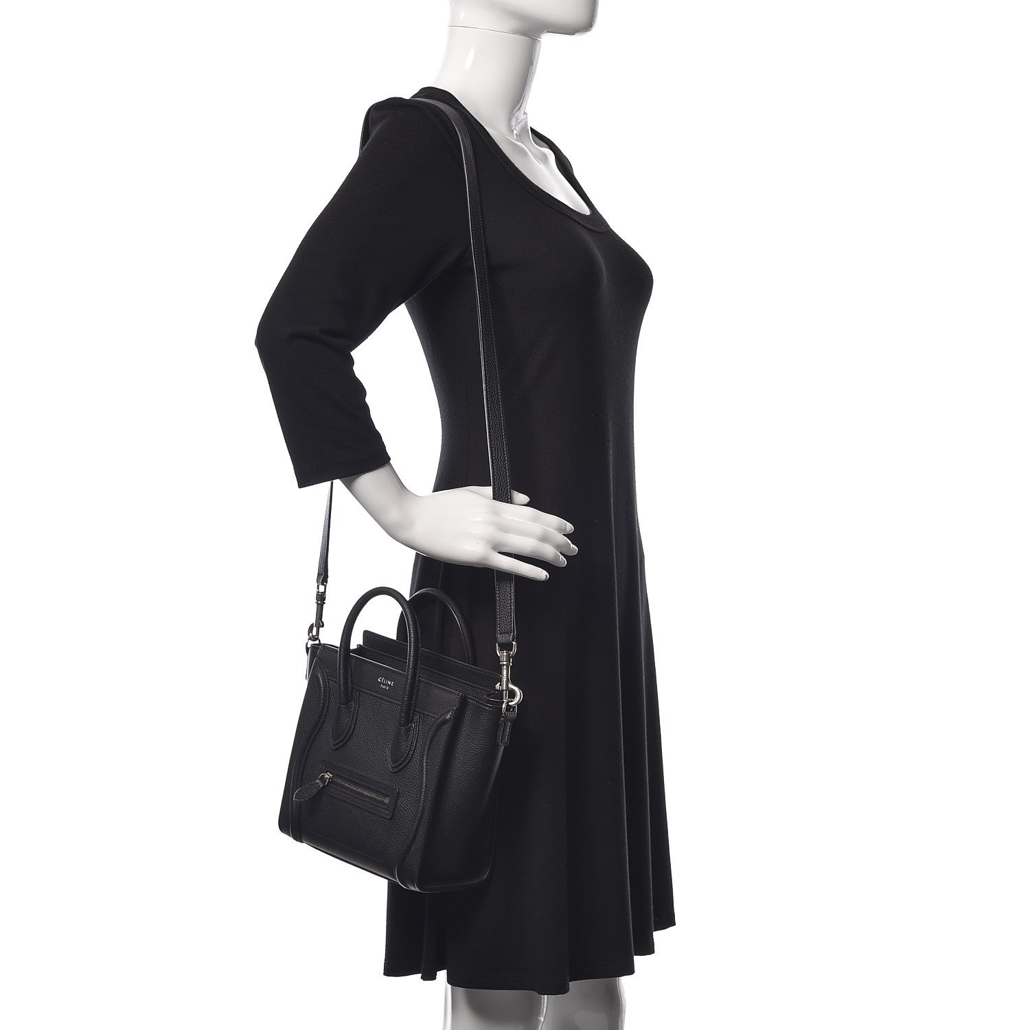 Celine Drummed Calfskin Nano Luggage Black 2 of 8