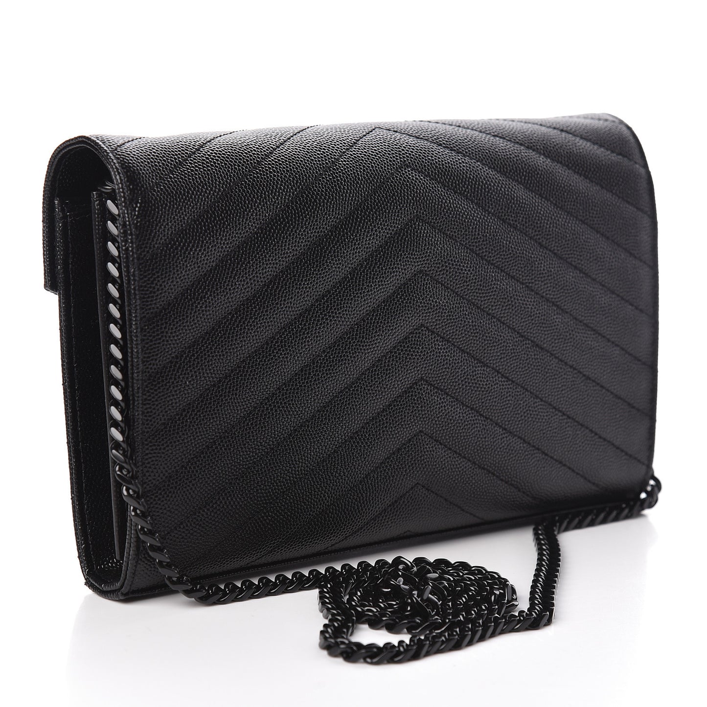 Grain De Poudre Matelasse Chevron Monogram Chain Wallet Black