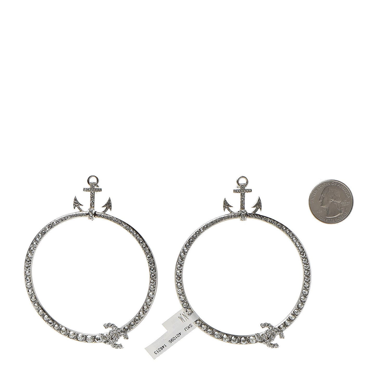 Crystal Anchor CC Hoop Earrings Silver