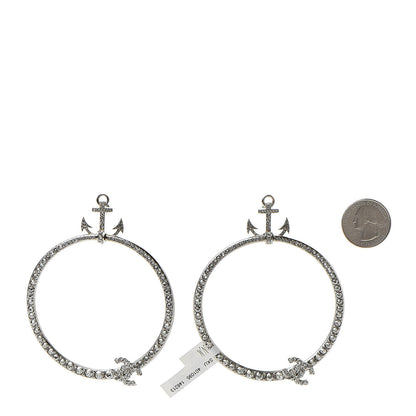 Chanel Crystal Anchor CC Hoop Earrings Silver 2 of 5